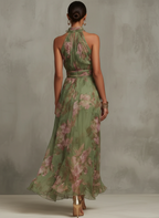 Livia | Maxi Abito Floreale con Scollo Halter - Eleganza Estiva per Ogni Occasione