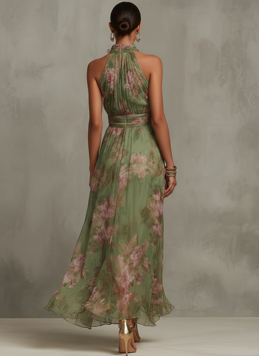 Livia | Maxi Abito Floreale con Scollo Halter - Eleganza Estiva per Ogni Occasione