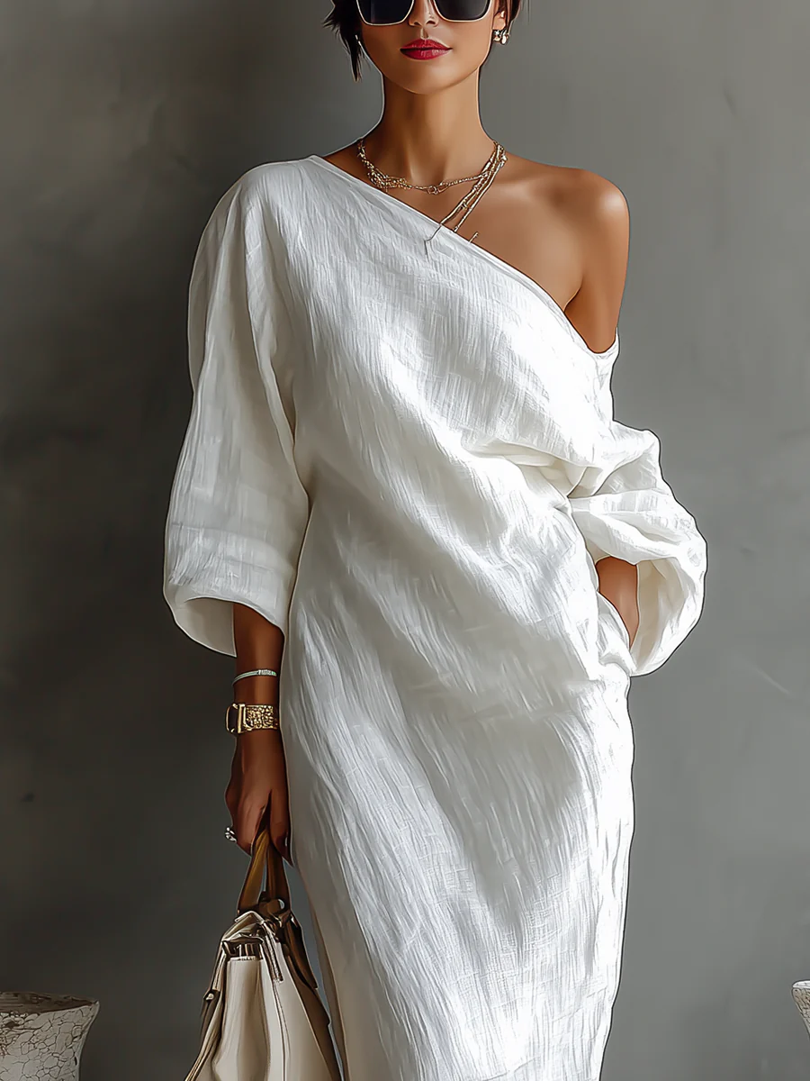 Elise™ | Abito Maxi Bianco a Spalla Unica - Eleganza Senza Tempo