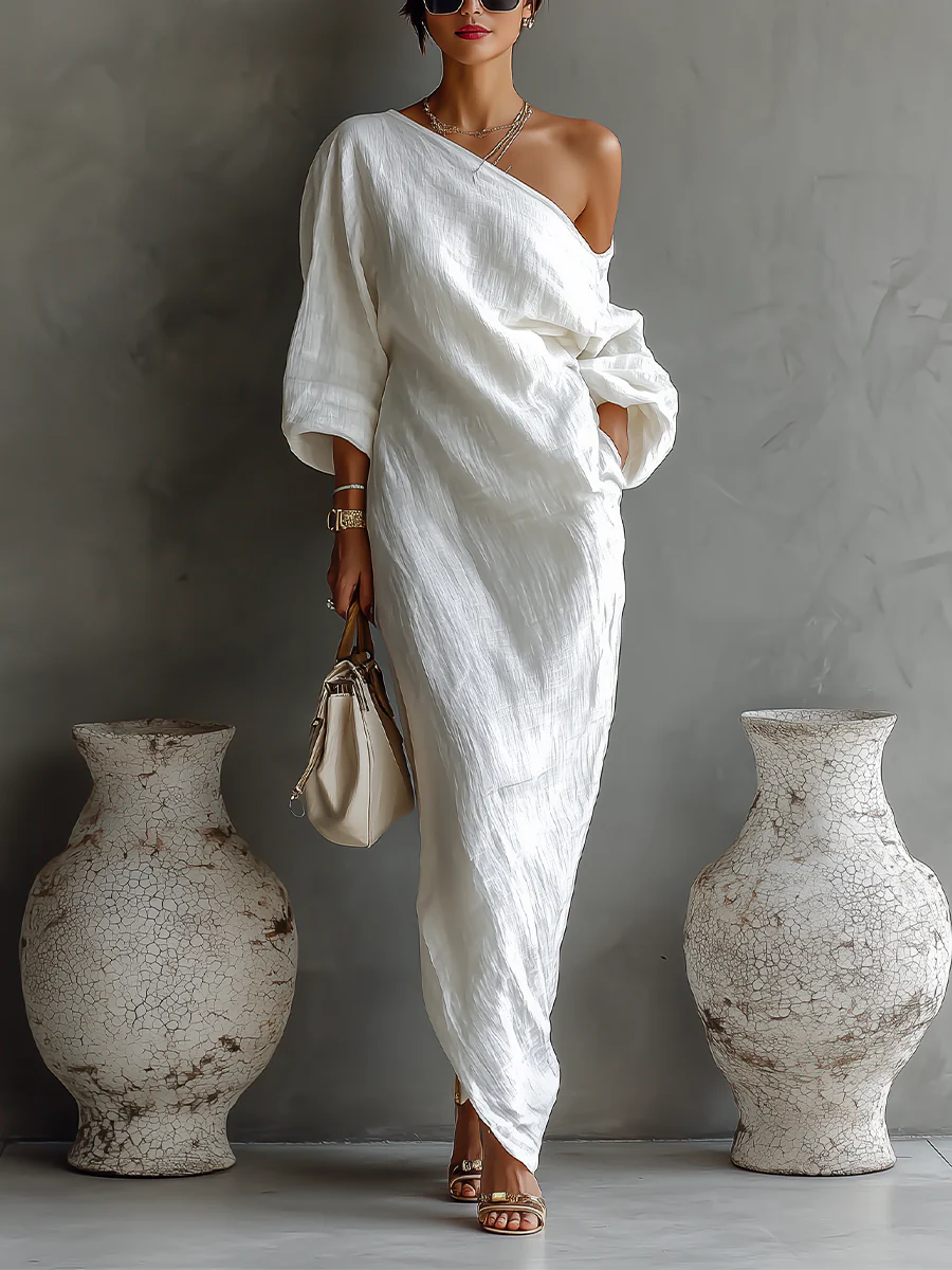 Elise™ | Abito Maxi Bianco a Spalla Unica - Eleganza Senza Tempo