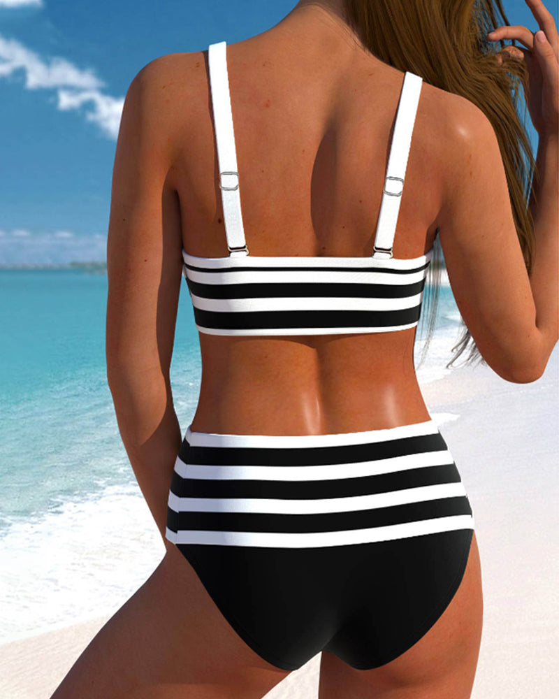 ALINA™ | Bikini a Strisce con Vita Alta - Stile e Comfort per l'Estate!