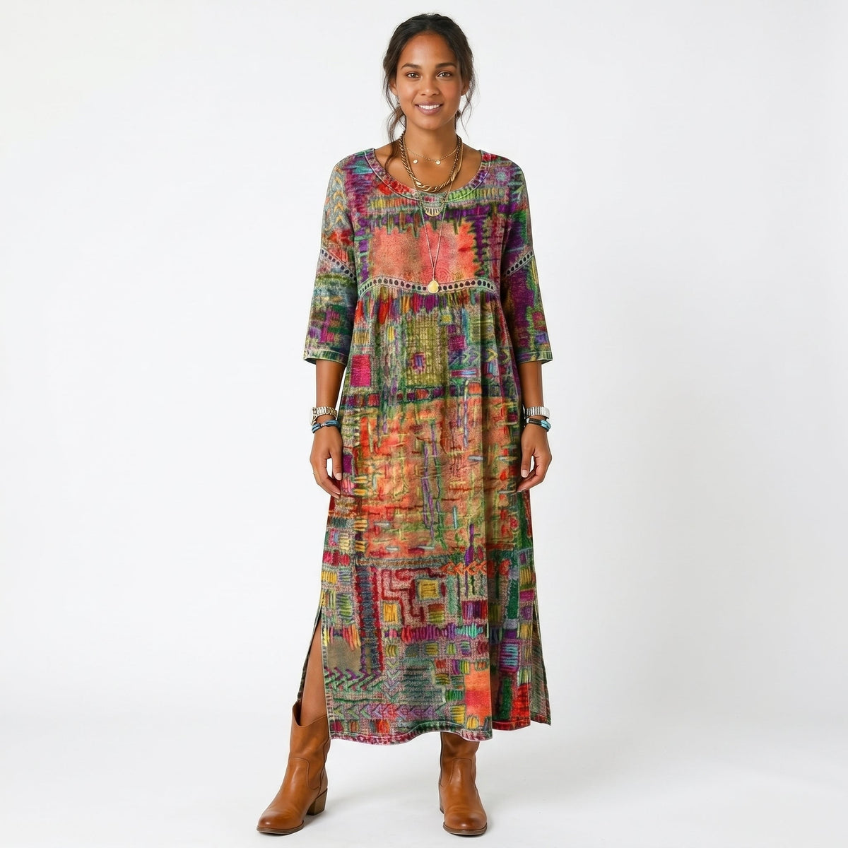 Amélia - Abito Midi con Stampa Astratta: Eleganza Unica per Ogni Occasione!