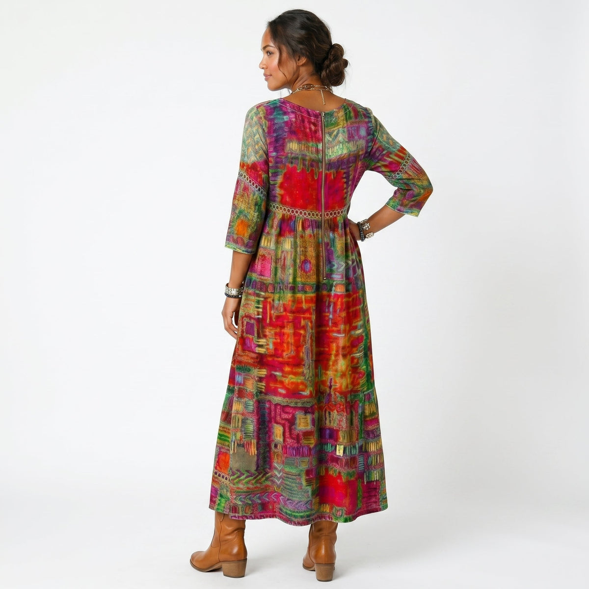 Amélia - Abito Midi con Stampa Astratta: Eleganza Unica per Ogni Occasione!