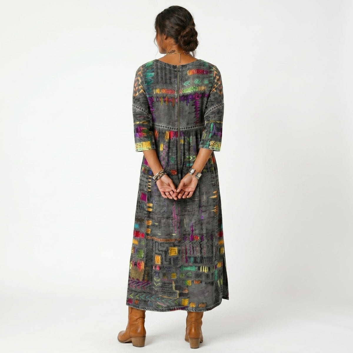 Amélia - Abito Midi con Stampa Astratta: Eleganza Unica per Ogni Occasione!