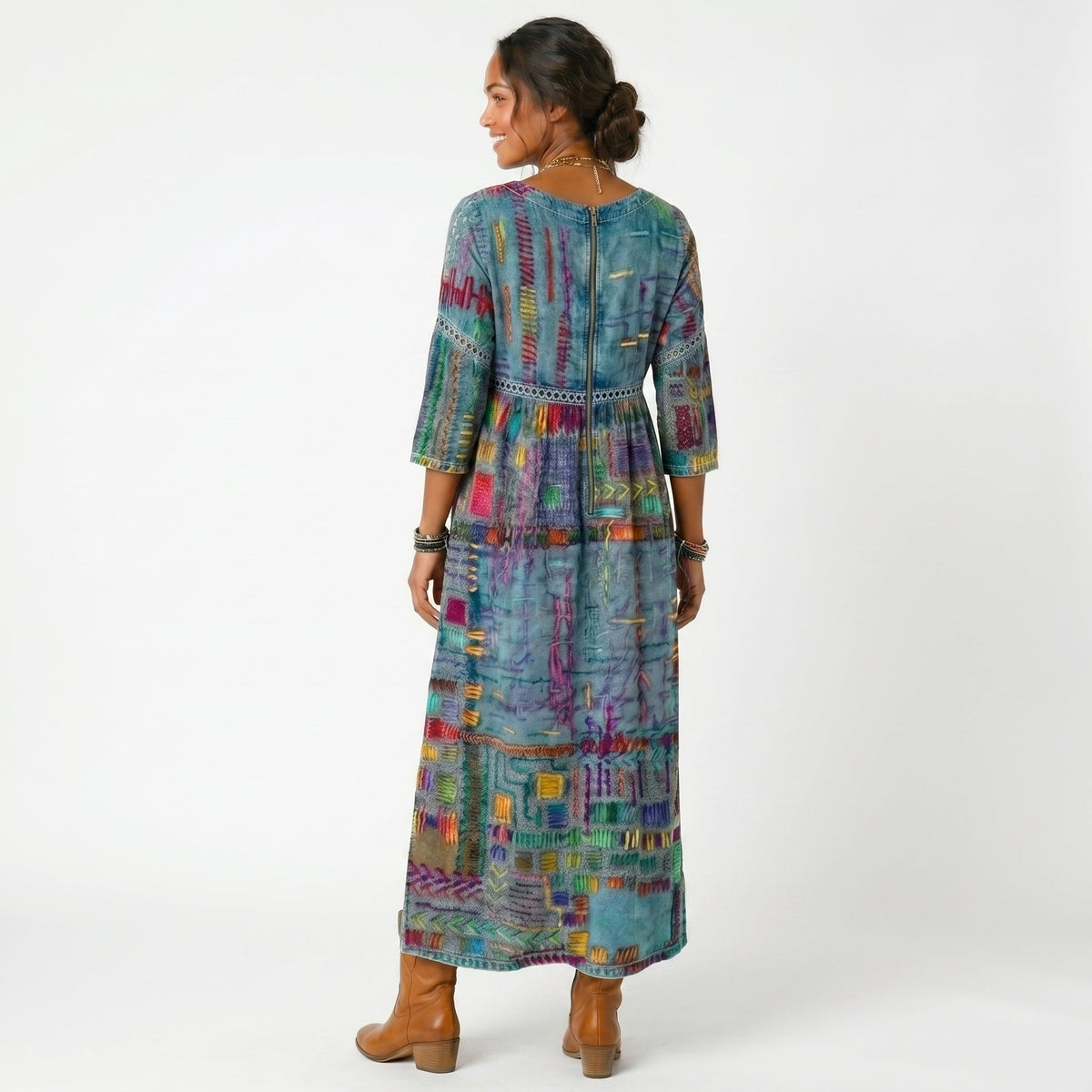 Amélia - Abito Midi con Stampa Astratta: Eleganza Unica per Ogni Occasione!