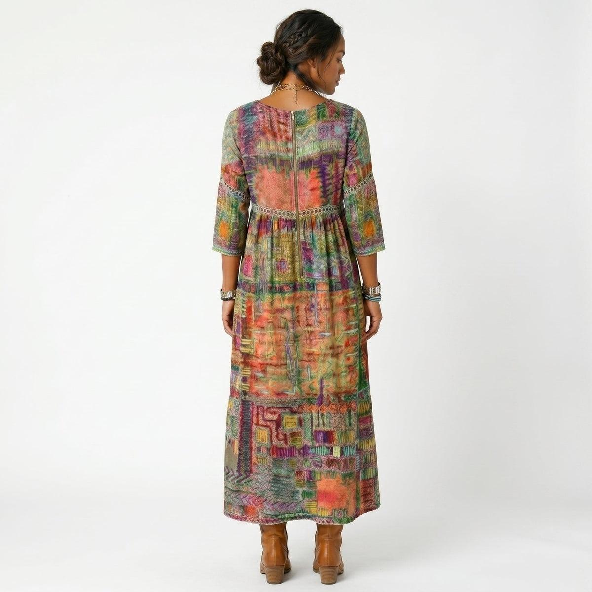 Amélia - Abito Midi con Stampa Astratta: Eleganza Unica per Ogni Occasione!