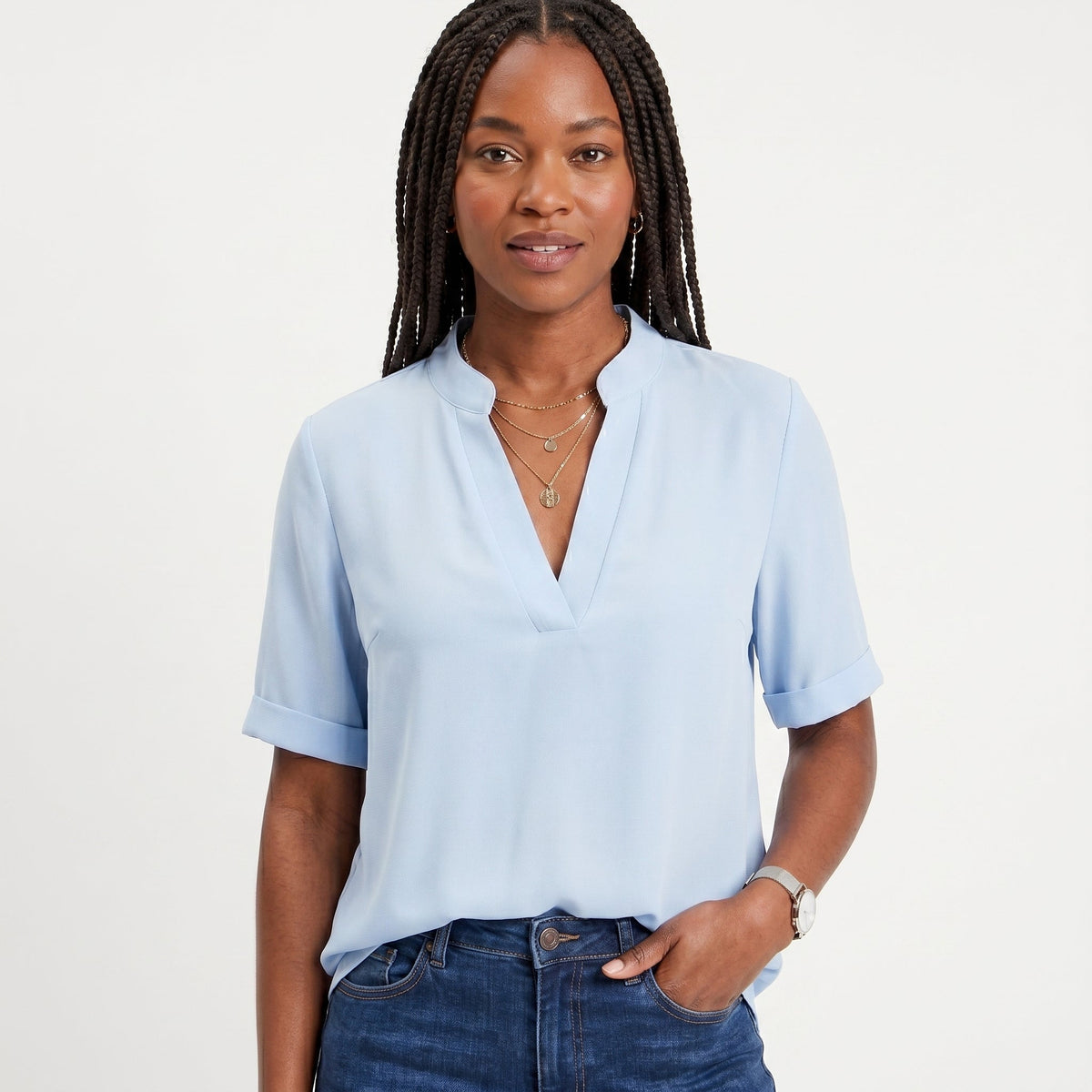 Célia - Blusa Fluida con Collo a V Elegante e Versatile