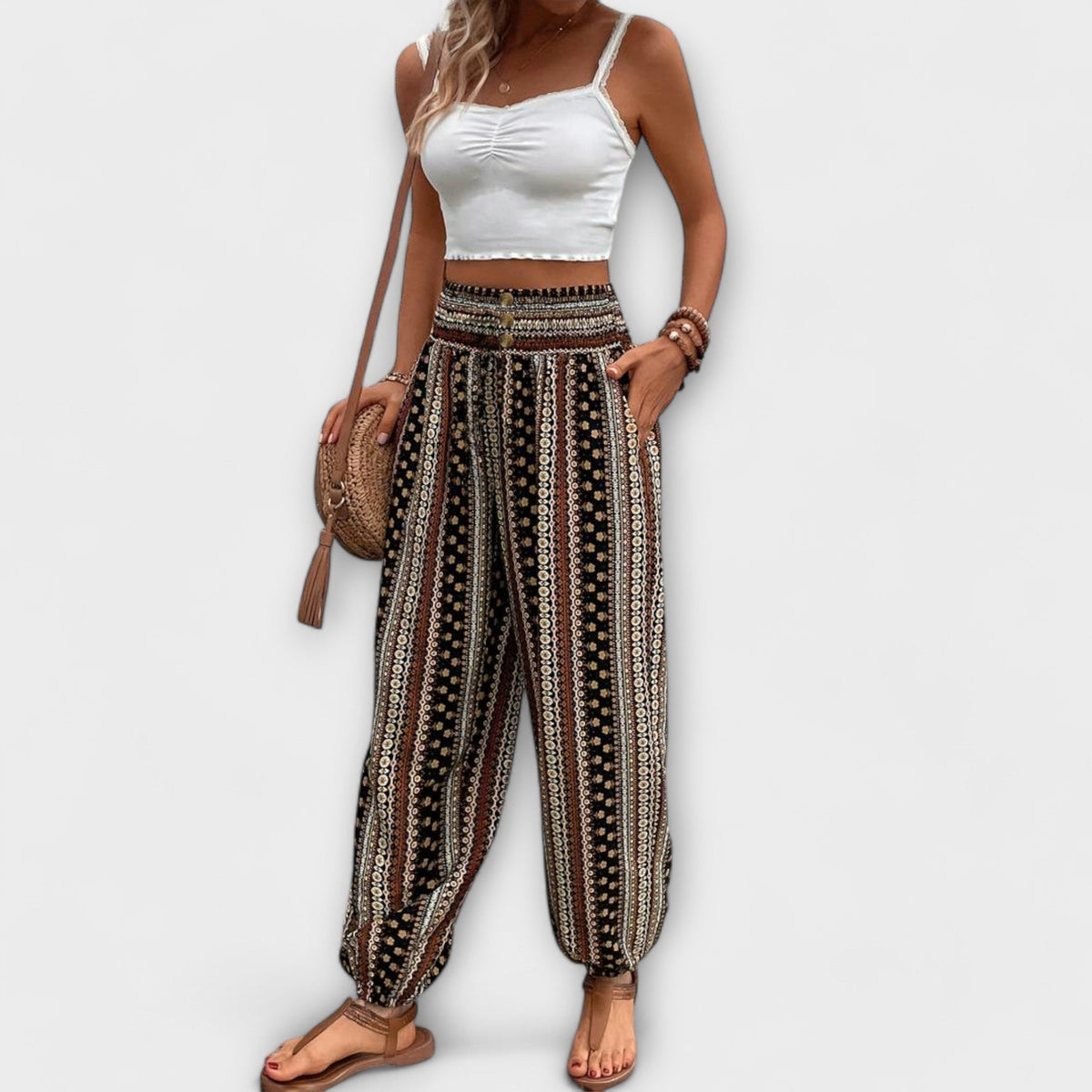 Escarlete - Pantaloni Etnici alla Moda con Grafica Unica