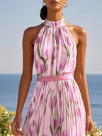 Tulipa™ - Maxi Abito Halterneck con Design a Tulipano: Eleganza e Stile Unici!