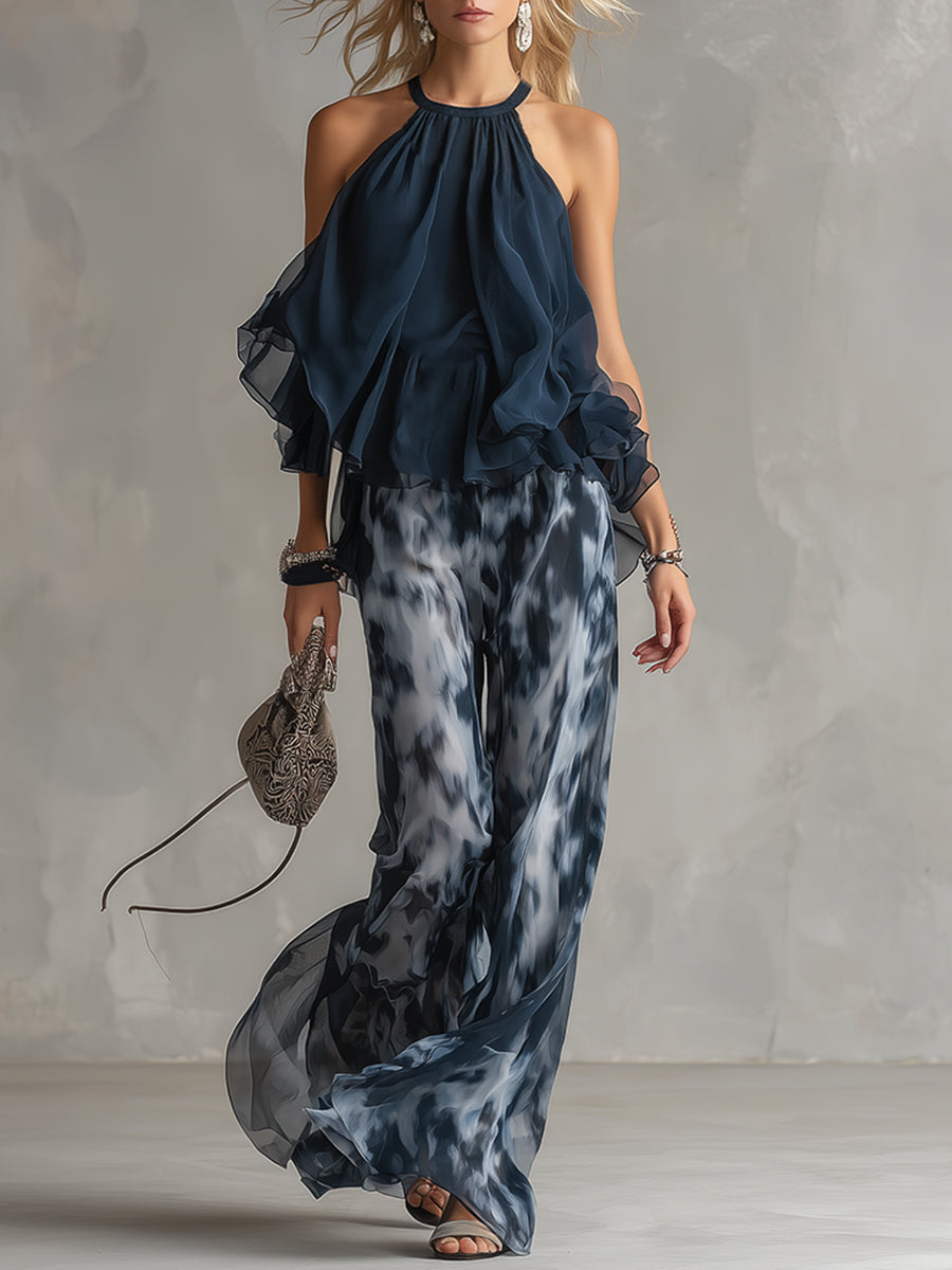 Élise | Completo Chic e Leggero: Top Fluido e Pantaloni Larghi per uno Stile Elegante