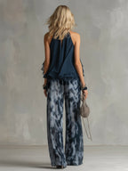 Ludovica | Set Chic in Chiffon con Top a Collo Alto e Pantaloni Larghi Stampati - Eleganza e Comfort