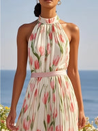 Tulipa™ - Maxi Abito Halterneck con Design a Tulipano: Eleganza e Stile Unici!