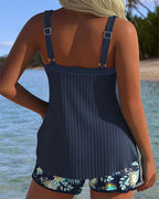 THERESA™ | Tankini a Righe Chic con Parte Inferiore a Due Pezzi
