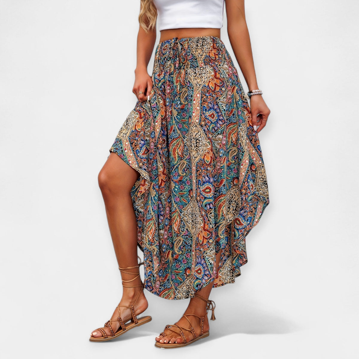Elegante Gonna Midi Floreale a Vita Alta - Stile e Comfort per Ogni Occasione!
