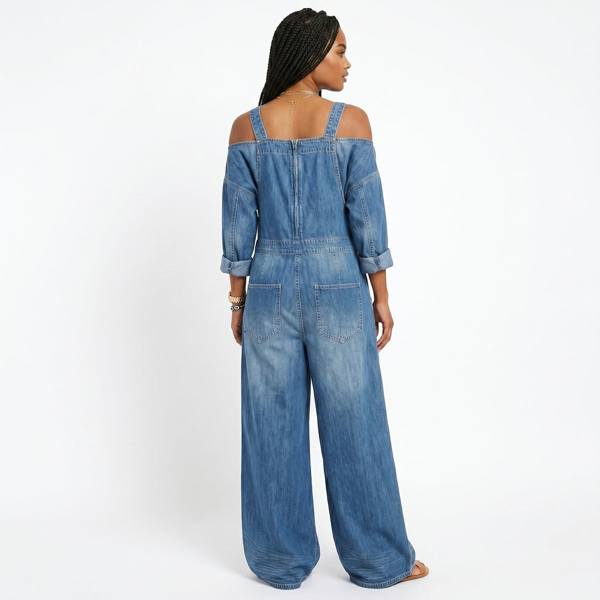 Joana - Tuta Denim alla Moda con Scollatura Asimmetrica