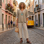 Clara - Completo Elegante in Lino con Tunica e Pantaloni a Righe per un Look Unico