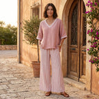 Clara - Completo Elegante in Lino con Tunica e Pantaloni a Righe per un Look Unico
