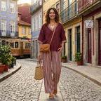 Clara - Completo Elegante in Lino con Tunica e Pantaloni a Righe per un Look Unico