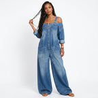 Joana - Tuta Denim alla Moda con Scollatura Asimmetrica