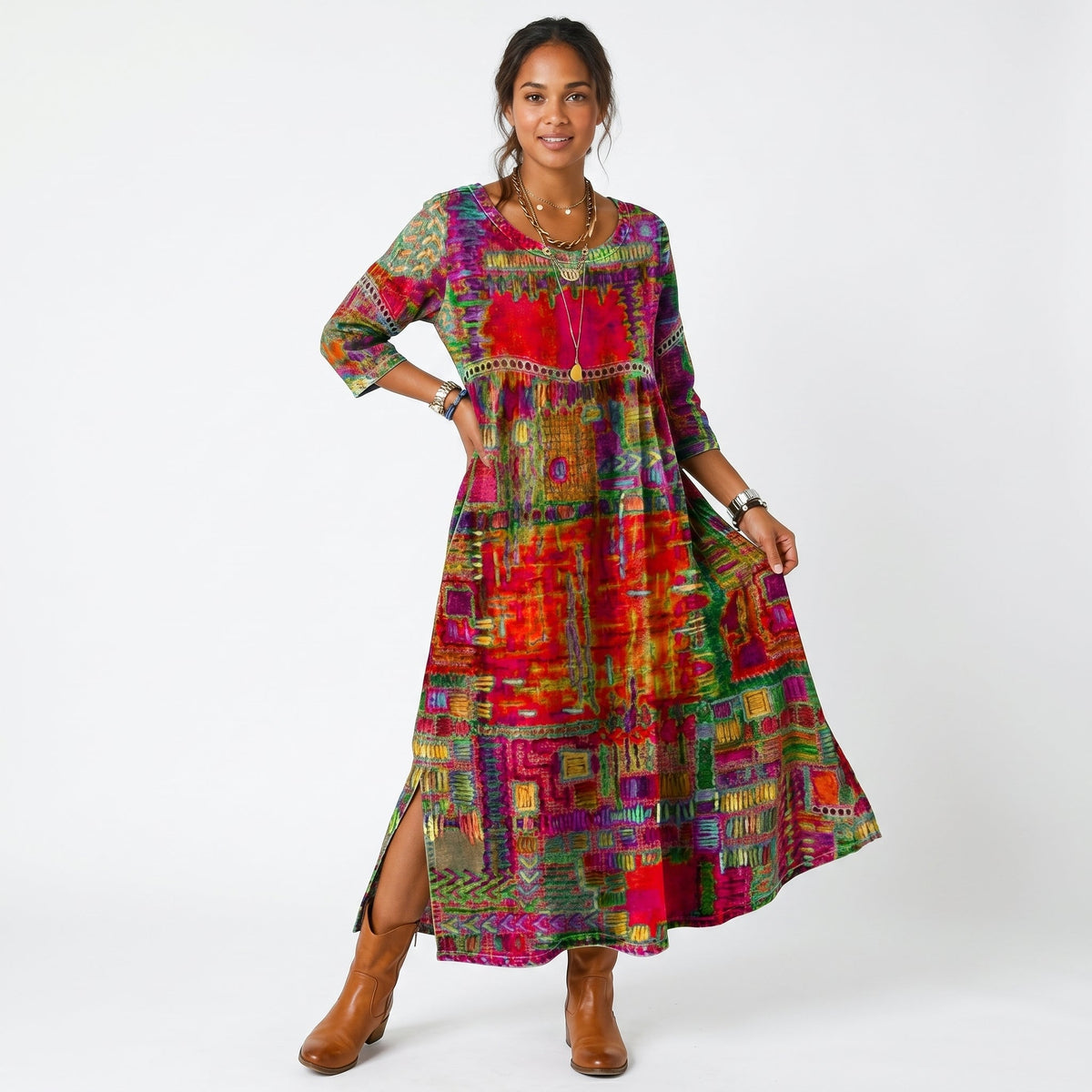 Amélia - Abito Midi con Stampa Astratta: Eleganza Unica per Ogni Occasione!