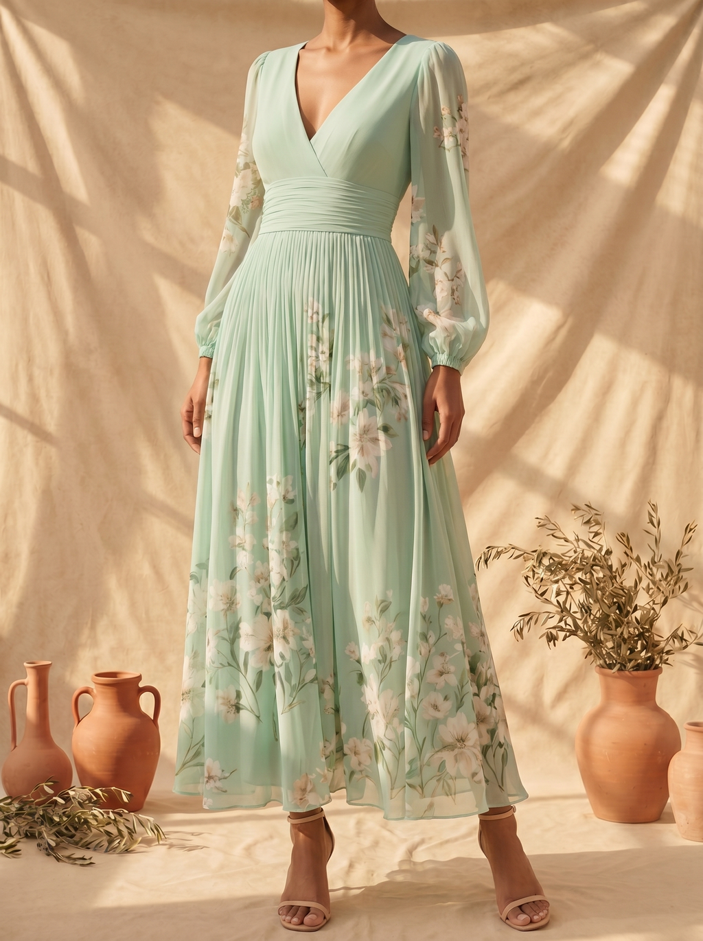 Cisella | Abito Midi Floreale Verde Chiaro - Eleganza Primaverile