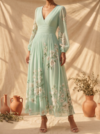 Cisella | Abito Midi Floreale Verde Chiaro - Eleganza Primaverile