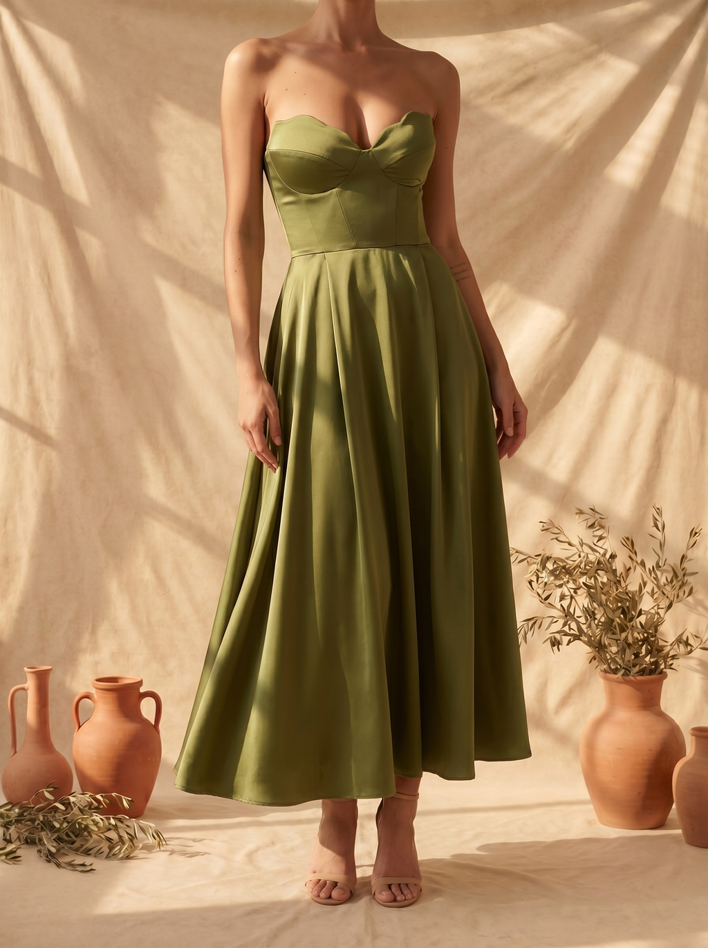 Liora | Abito Midi Chic Senza Spalline per un Look Elegante