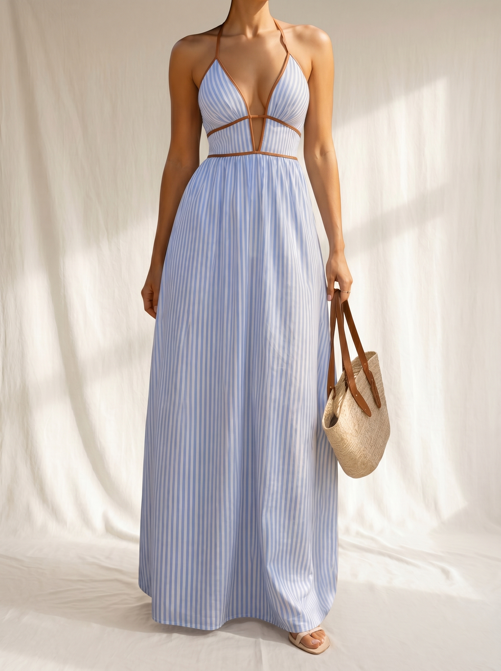 Laurina | Abito Lungo a Righe con Scollo Cut-Out: Eleganza e Stile Unici