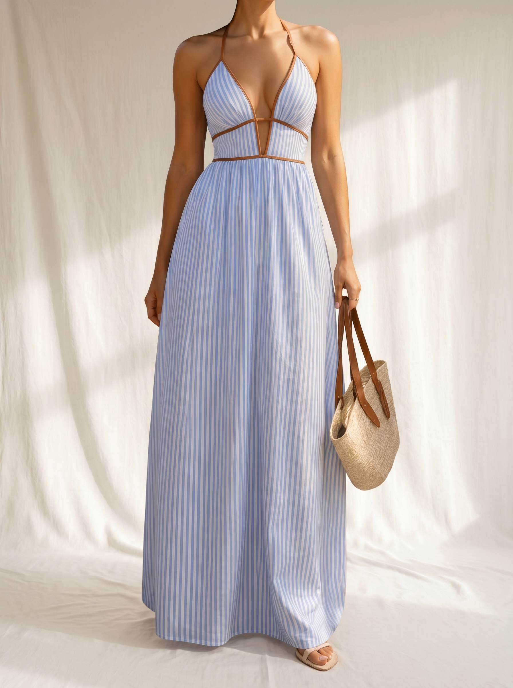 Laurina | Abito Lungo a Righe con Scollo Cut-Out: Eleganza e Stile Unici