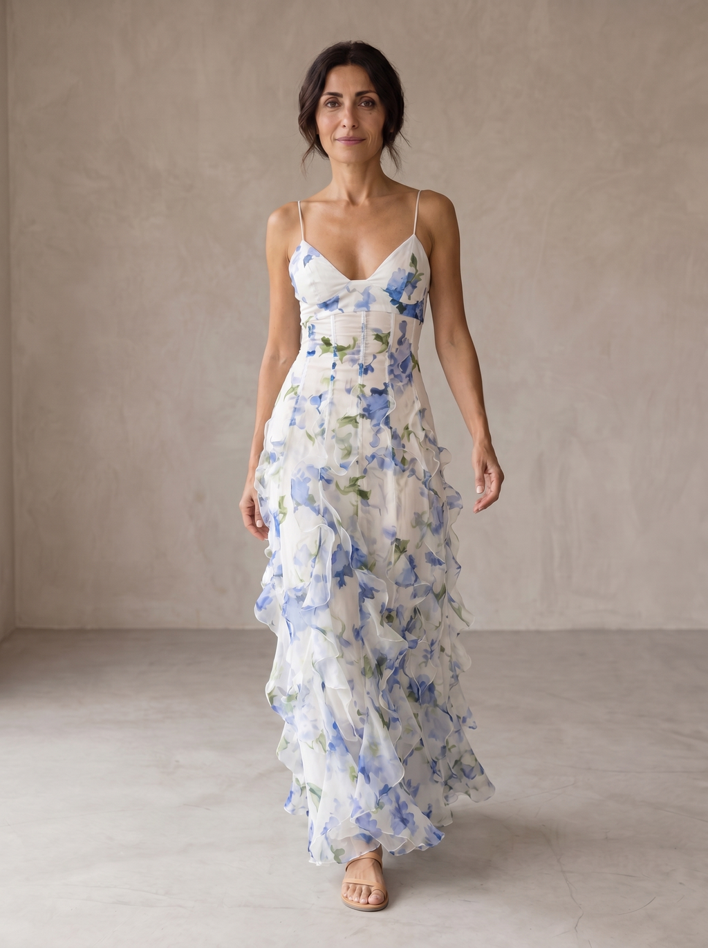 Uri | Abito Midi Floreale con Rouches - Eleganza e Stile per Ogni Occasione!
