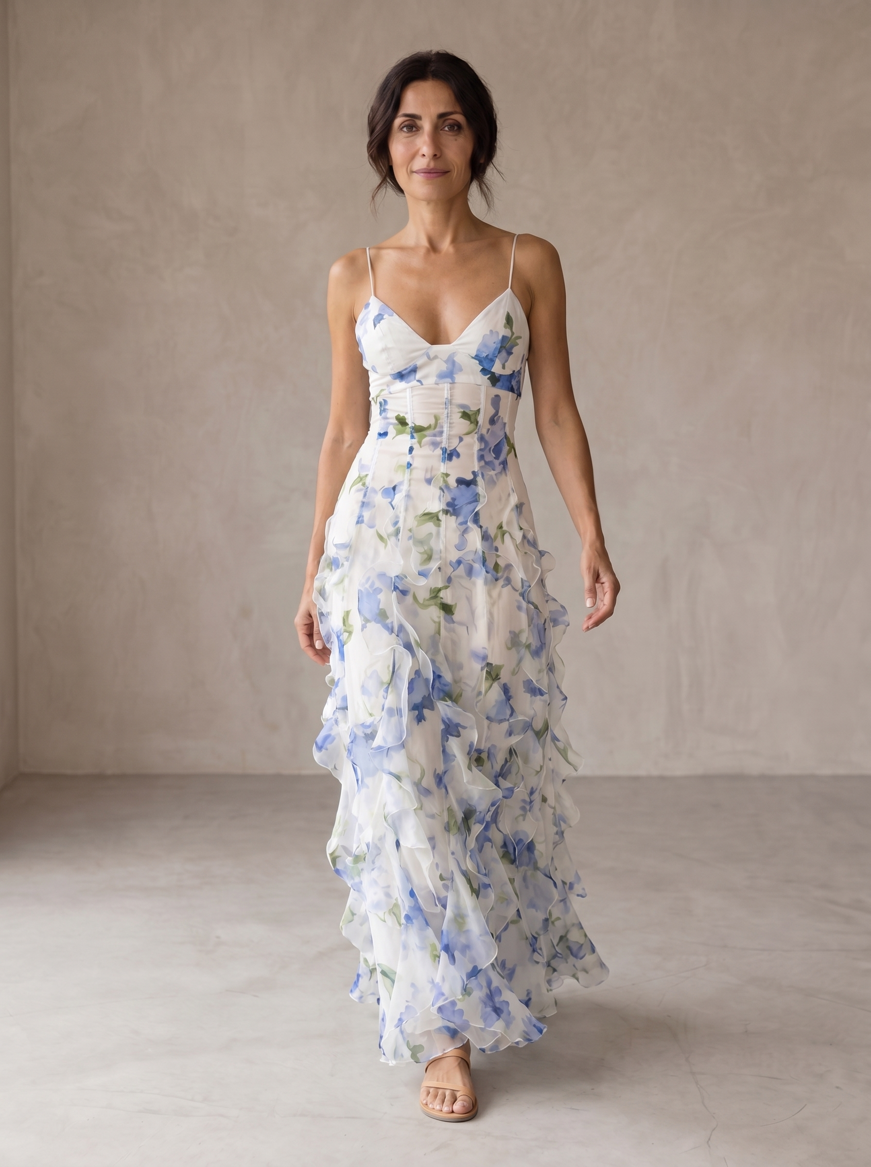Uri | Abito Midi Floreale con Rouches - Eleganza e Stile per Ogni Occasione!