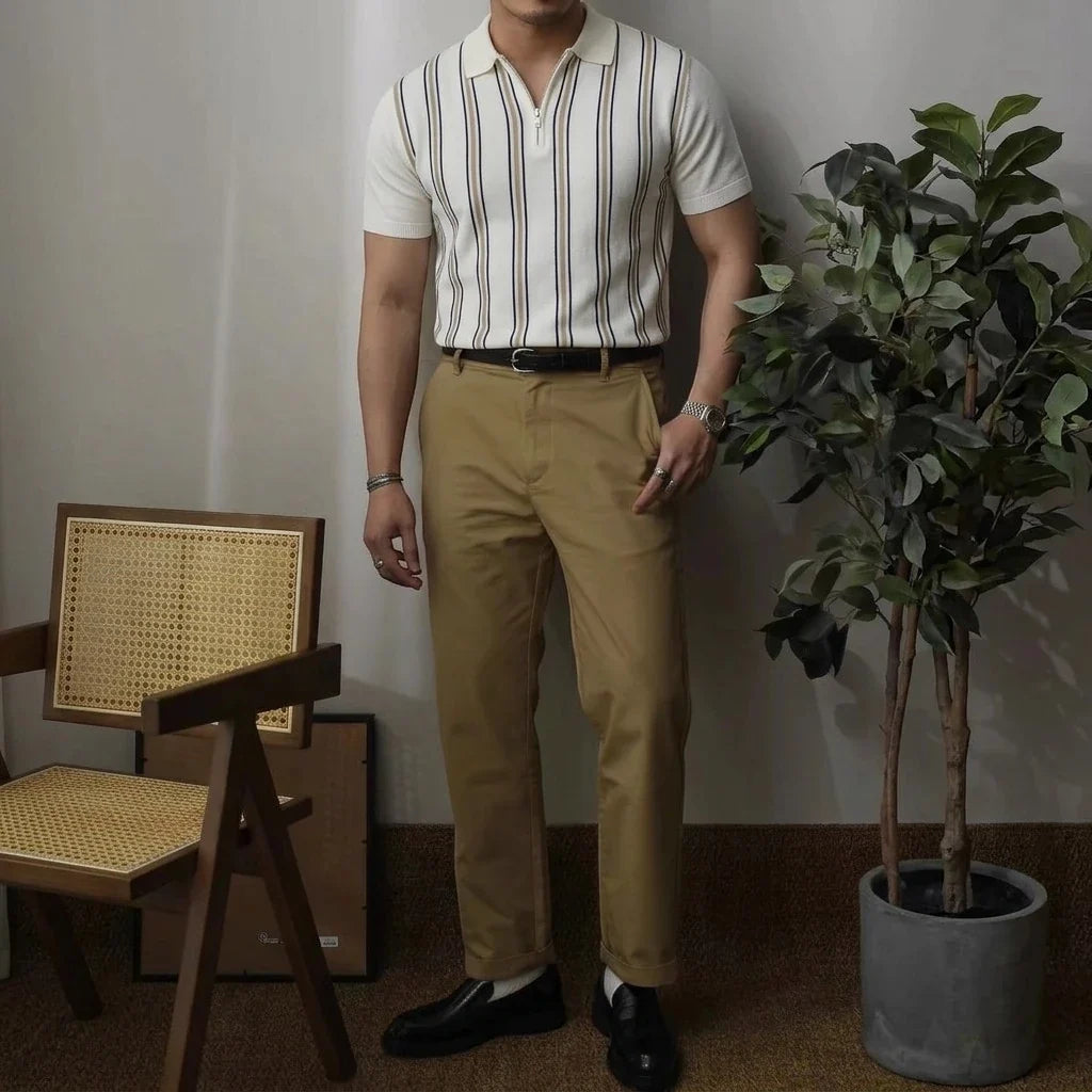REED | Polo a Strisce Retro con Zip - Stile Unico e Comfort Incredibile!