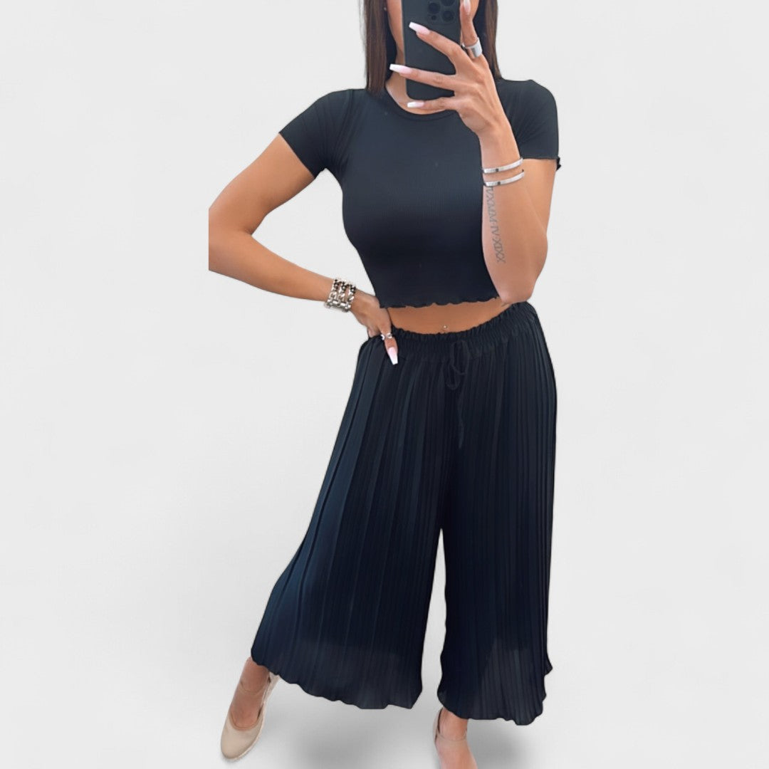 Maia - Eleganti Pantaloni Plissettati Neri per un Look Chic