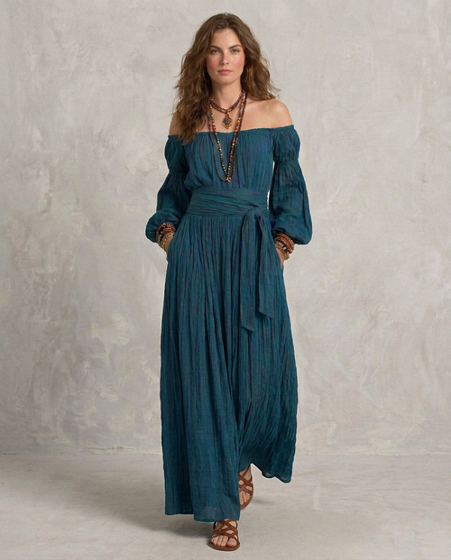 ARIANA | Maxi Abito Teal con Spalle Scoperte - Eleganza e Stile Unici!