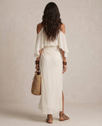 VALENTINA | Abito Midi Halter Drappeggiato in Avorio - Eleganza senza Tempo