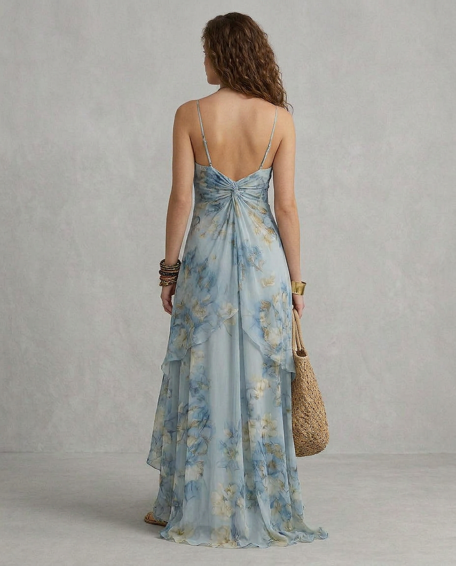 ELISA | Abito Maxi Floreale Azzurro - Eleganza e Stile per Ogni Occasione!