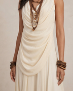 CLARA | Maxi Abito Crema con Balze Eleganti