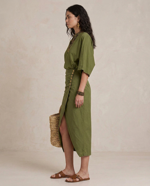 Abito Midi Boho Verde Oliva Marta - Stile Unico per Ogni Occasione!