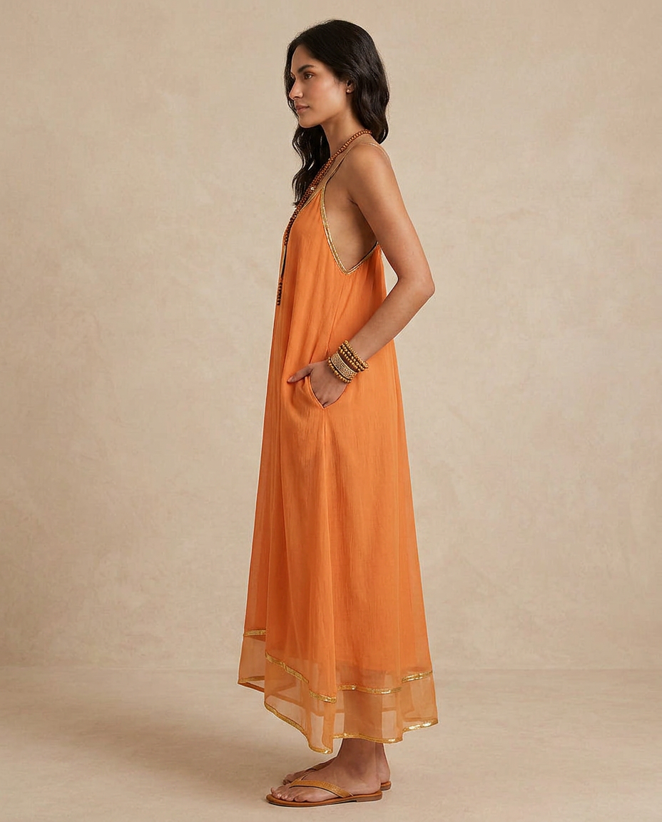 LILIANA | Abito in Tulle Apricot con Lacci - Eleganza e Stile Unici!