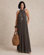 LIRA | Abito Halter Plissé Maxi Grigio - Eleganza e Stile Unici!