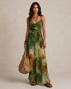 ELIRA | Maxi Abito Astratto Verde - Eleganza Unica per Ogni Occasione!