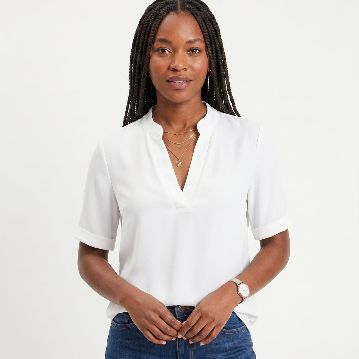 Célia - Blusa Fluida con Collo a V Elegante e Versatile