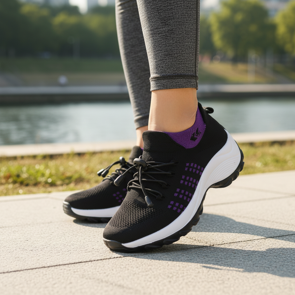 Scarpe Ambulo Comfort in Tessuto a Maglia - Stile Viola e Nero per il Tuo Comfort Quotidiano