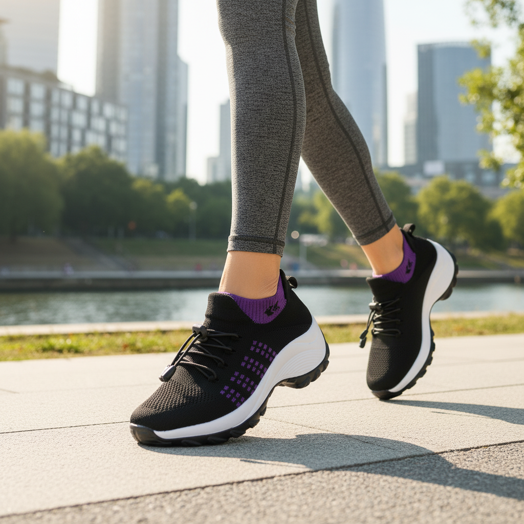 Scarpe Ambulo Comfort in Tessuto a Maglia - Stile Viola e Nero per il Tuo Comfort Quotidiano