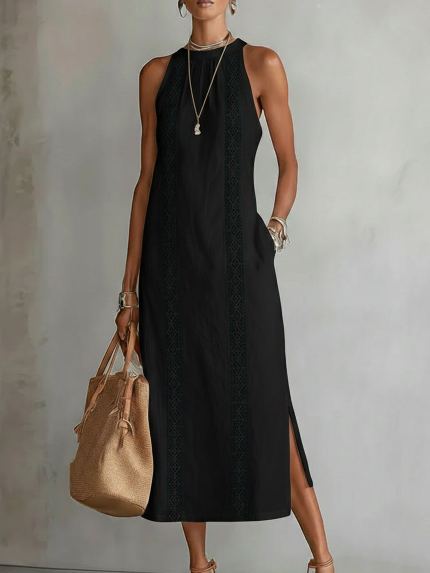 Jimena | Abito Midi in Lino con Collo Mao - Eleganza e Comfort per Ogni Occasione!