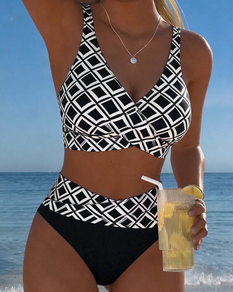 GlamMouris™ | Bikini a Due Pezzi con Top Reggiseno e Stile a Quadri – Eleganza e Comfort per l'Estate!